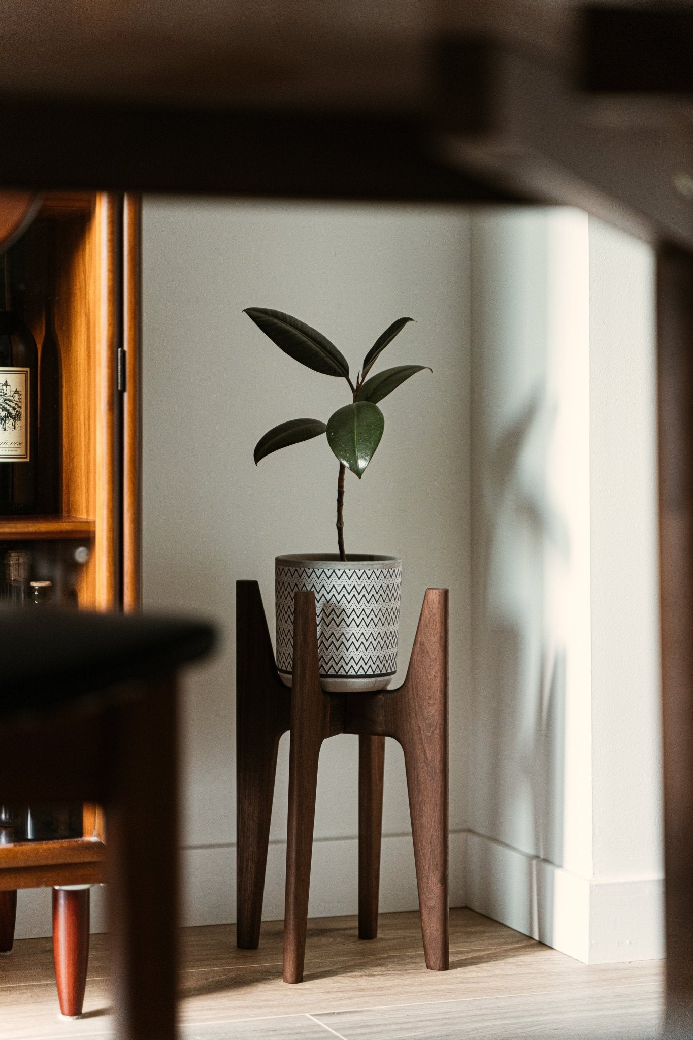 Mid Century Modern Plant Stand - Black Walnut