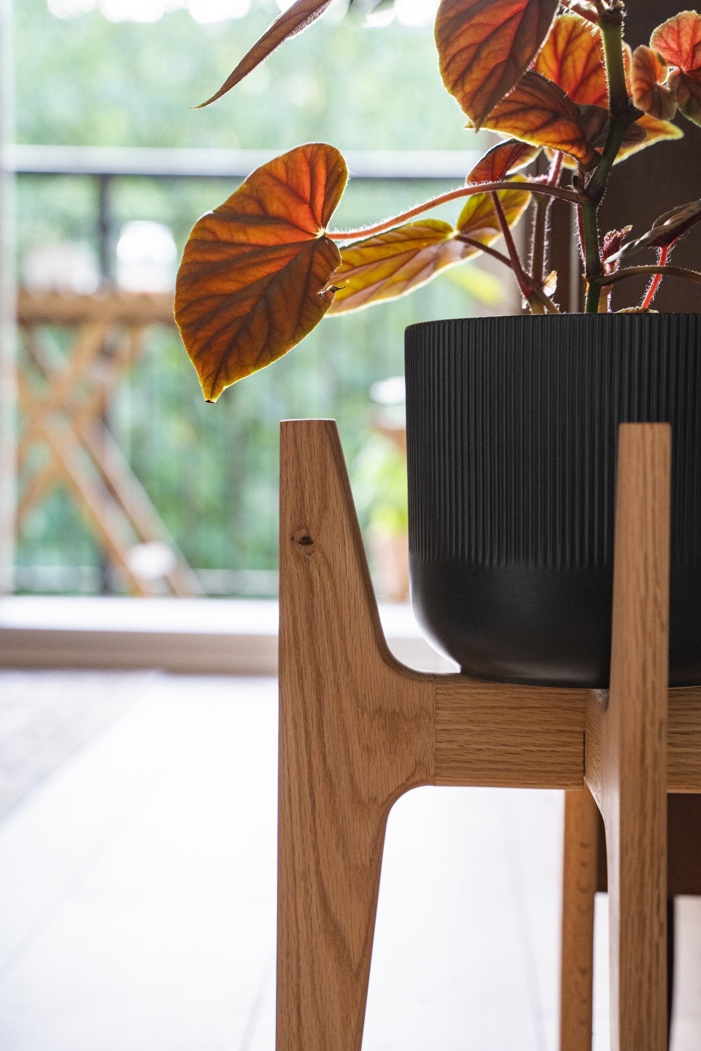 Mid Century Modern Plant Stand - Red Oak